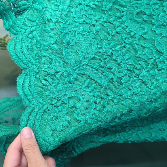 Emerald green off the shoulder high low fit and flare dress - Picture 5 of 5